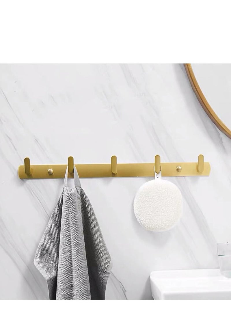 5-Hook Coat Rack Rail Gold Polished Bathroom Towel Shelf Kitchen Hook Robe Hanger With 5 Fixed Hooks Solid Hand towel Space Saving Towels Holder Heavy Duty Wall Mount Stainless Steel - Image 4